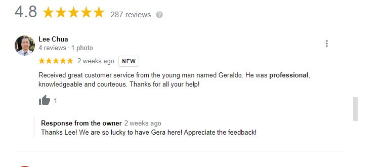 Lee Chua Customer Review in Pleasant Hill, CA