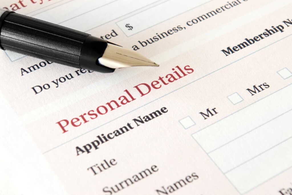 Personal details form used by pawn shops in Pleasant Hill, CA