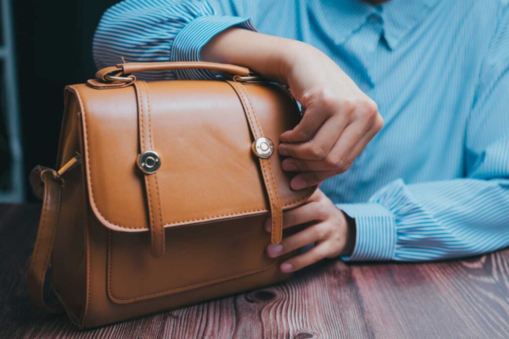 Luxury leather handbag ready for pawn shop appraisal in Pleasant Hill, CA