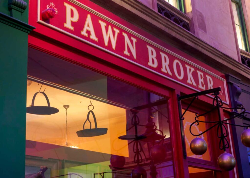 Pawn shop storefront reflecting industry regulations and policies for customers